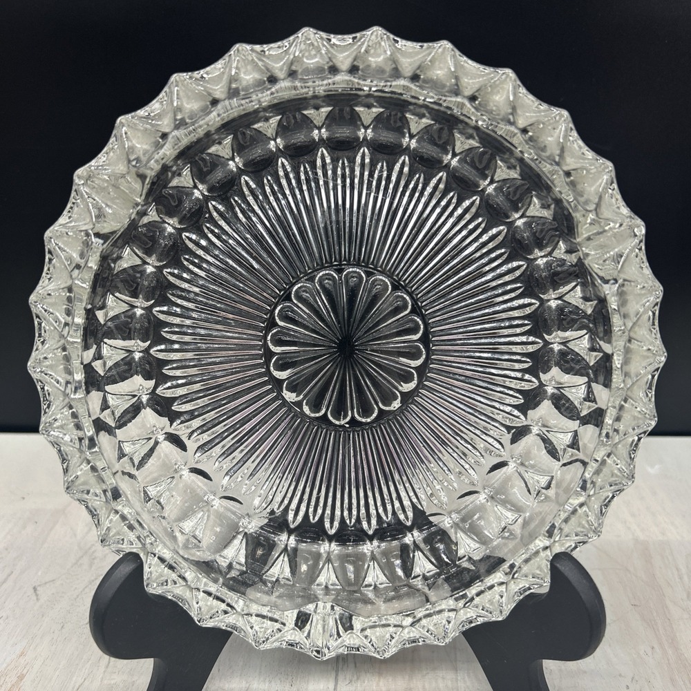 Vintage Hollywood Regency Heavy Pressed Glass Ashtray 7.5"